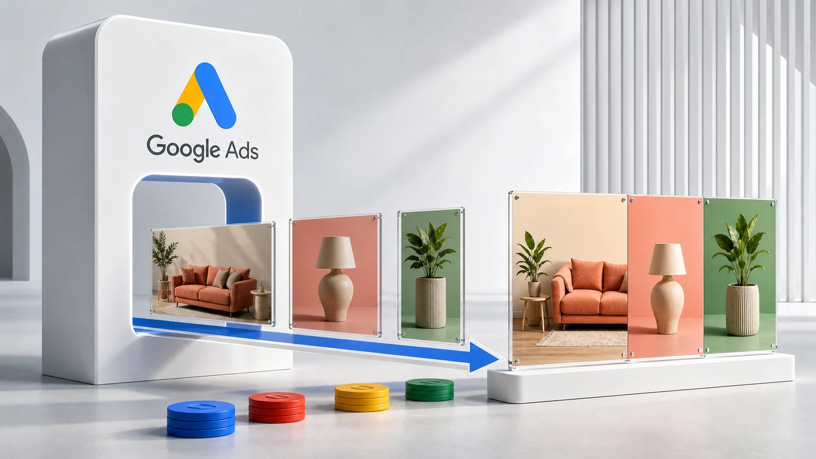 Portal de Google Ads por el que varias creatividades de Display avanzan hasta convertirse en una secuencia visual unificada.