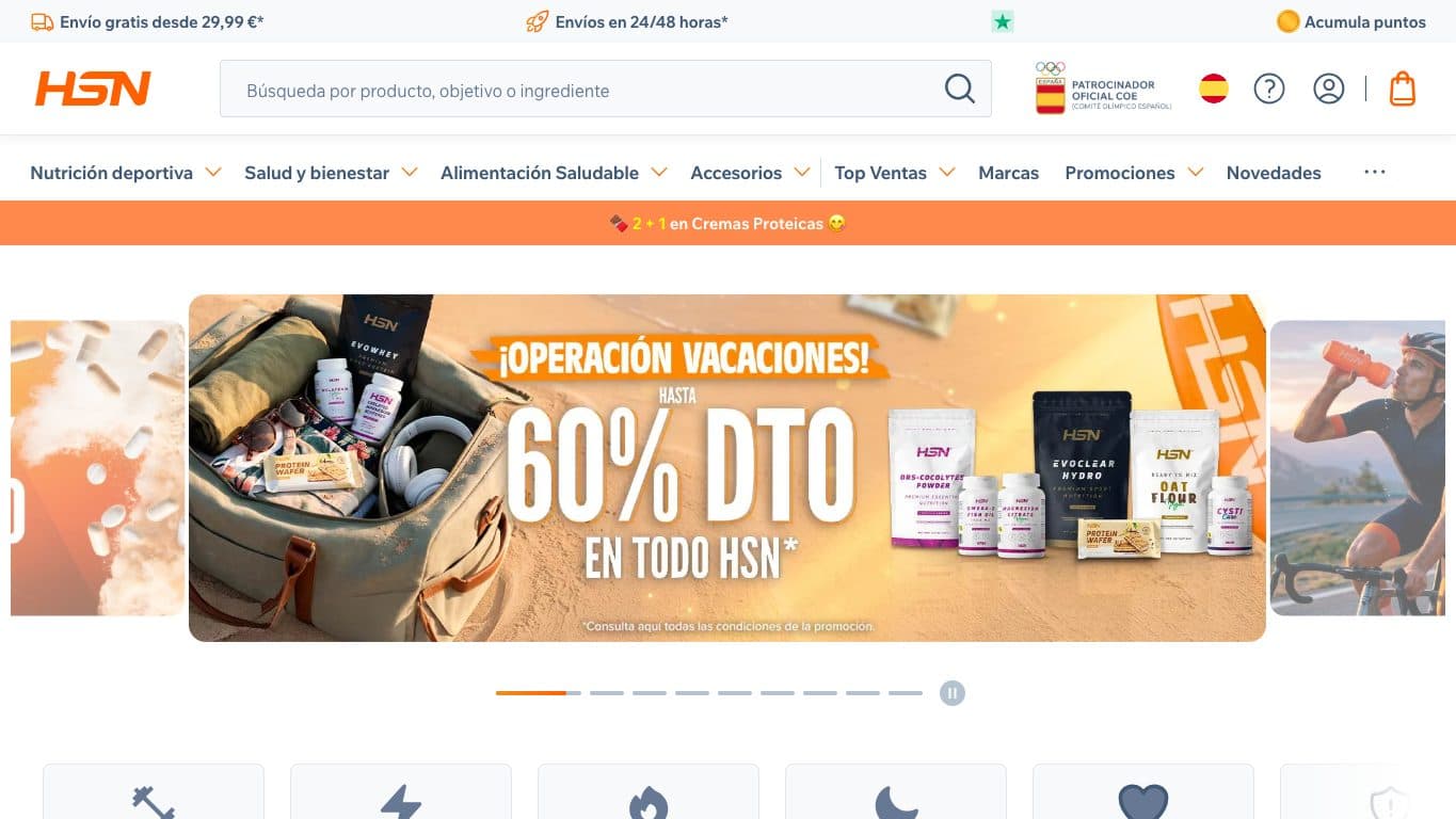 Captura de HSN, tienda online revisada en la guia de mejores tiendas de vitaminas.