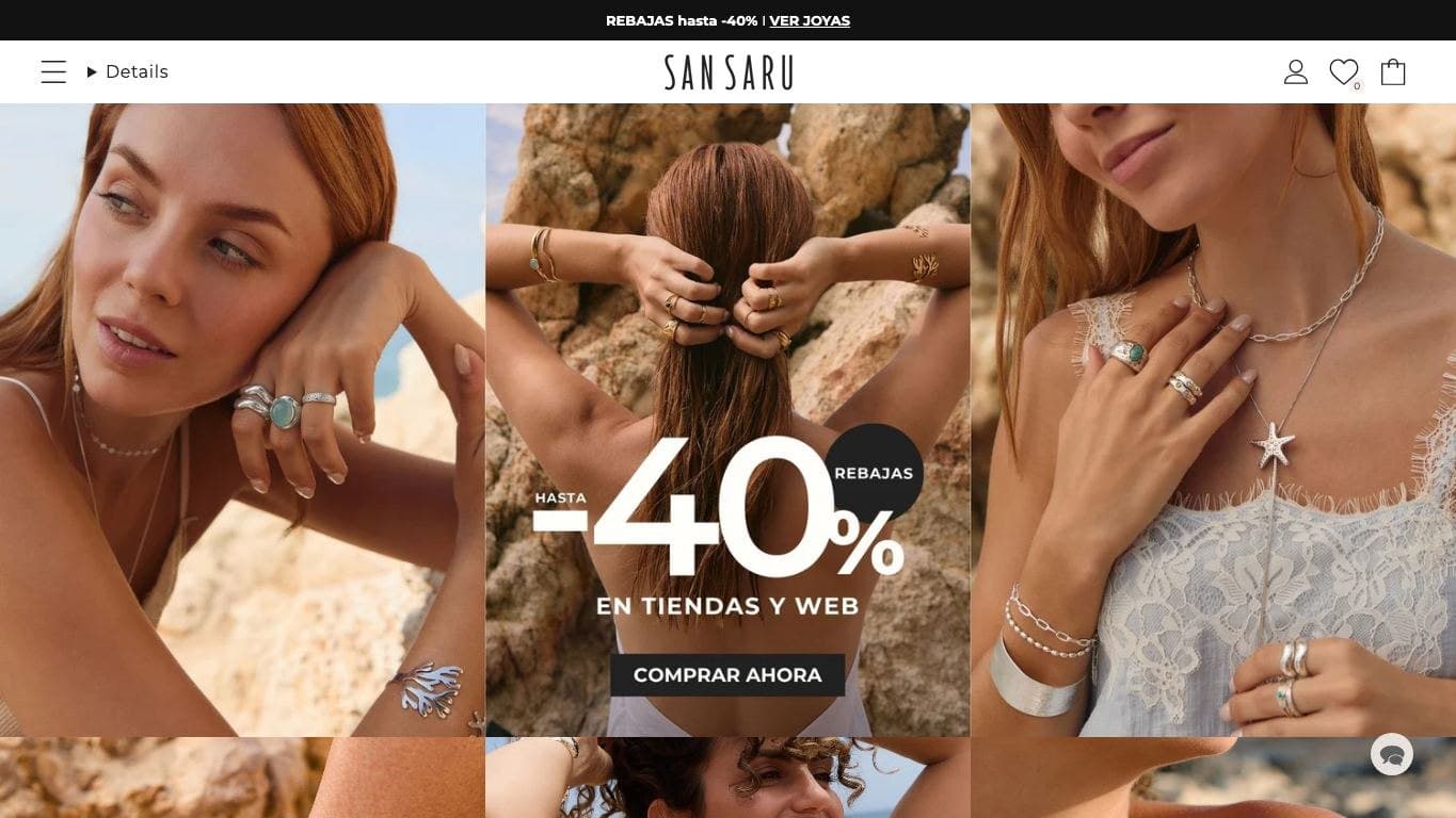 Captura de la home de San Saru, tienda online con anillos y joyería.