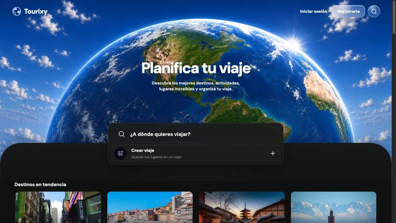 Portada de Tourixy para descubrir destinos y planificar un viaje.