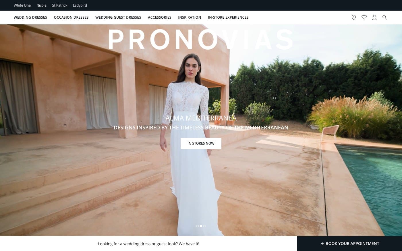 Captura de la home de Pronovias, tienda de moda nupcial.