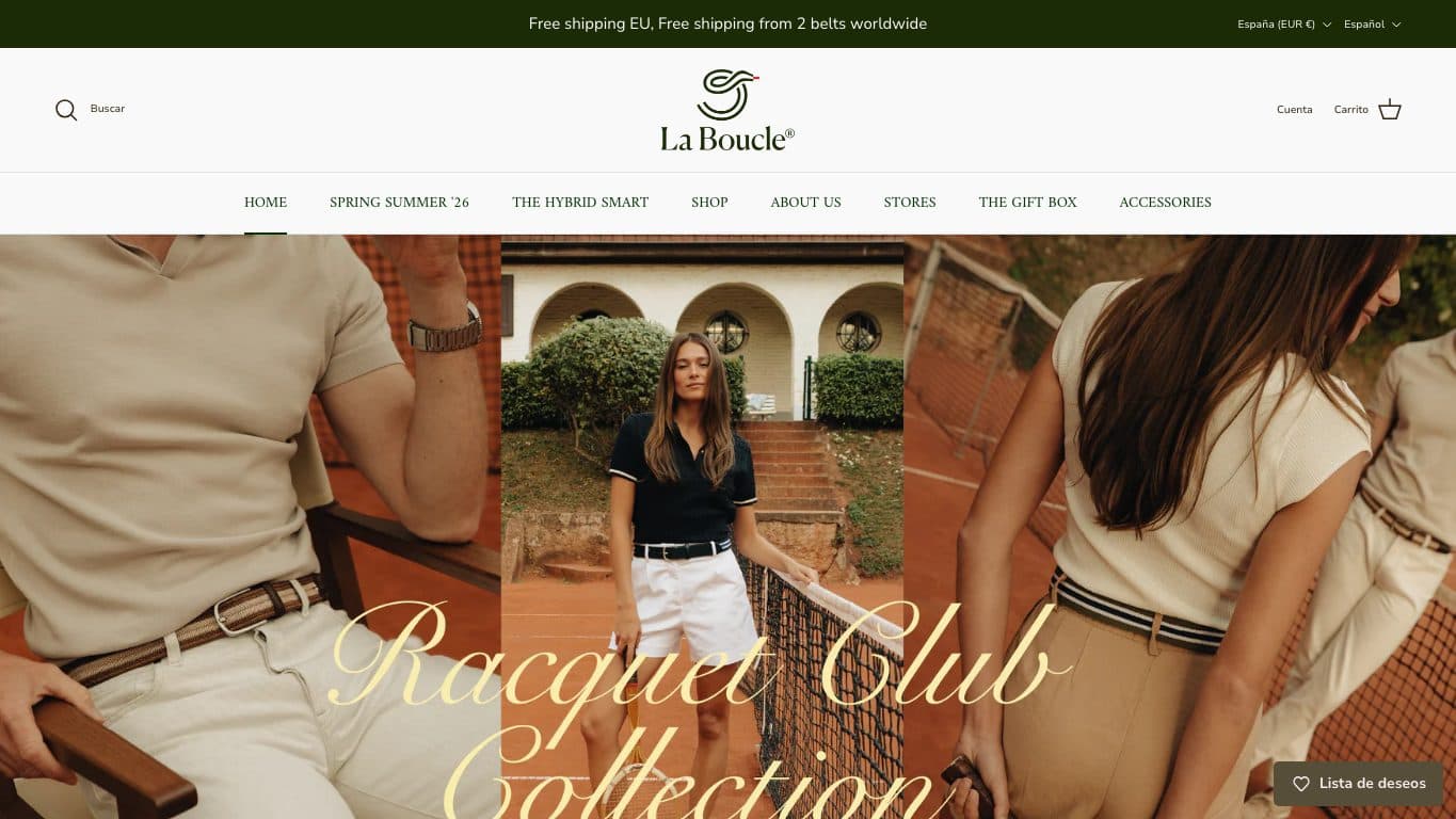 Captura de la home de La Boucle, tienda oficial de cinturones elasticos sin agujeros.