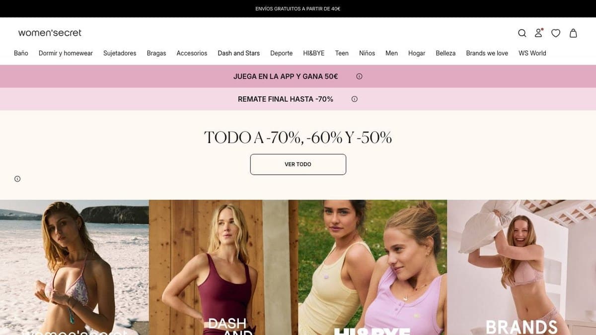 Captura de la home de Women'secret, tienda oficial de lencería.