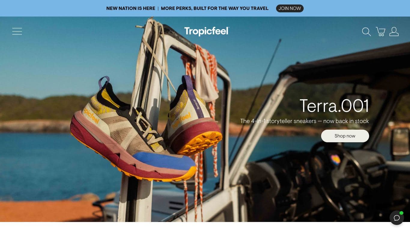 Captura de la home de Tropicfeel, tienda oficial de mochilas y travel packs.