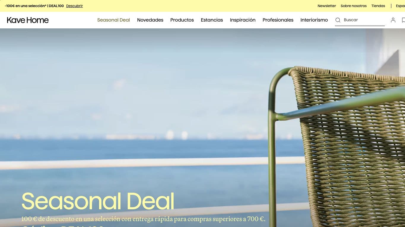 Captura de la home de Kave Home, tienda online de muebles y decoración.