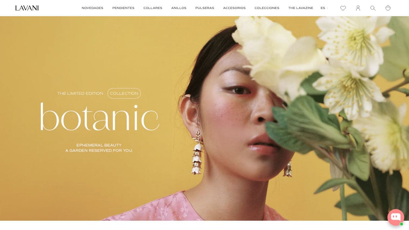 Captura de la home de Lavani Jewels, tienda online con pendientes, aros y joyas.