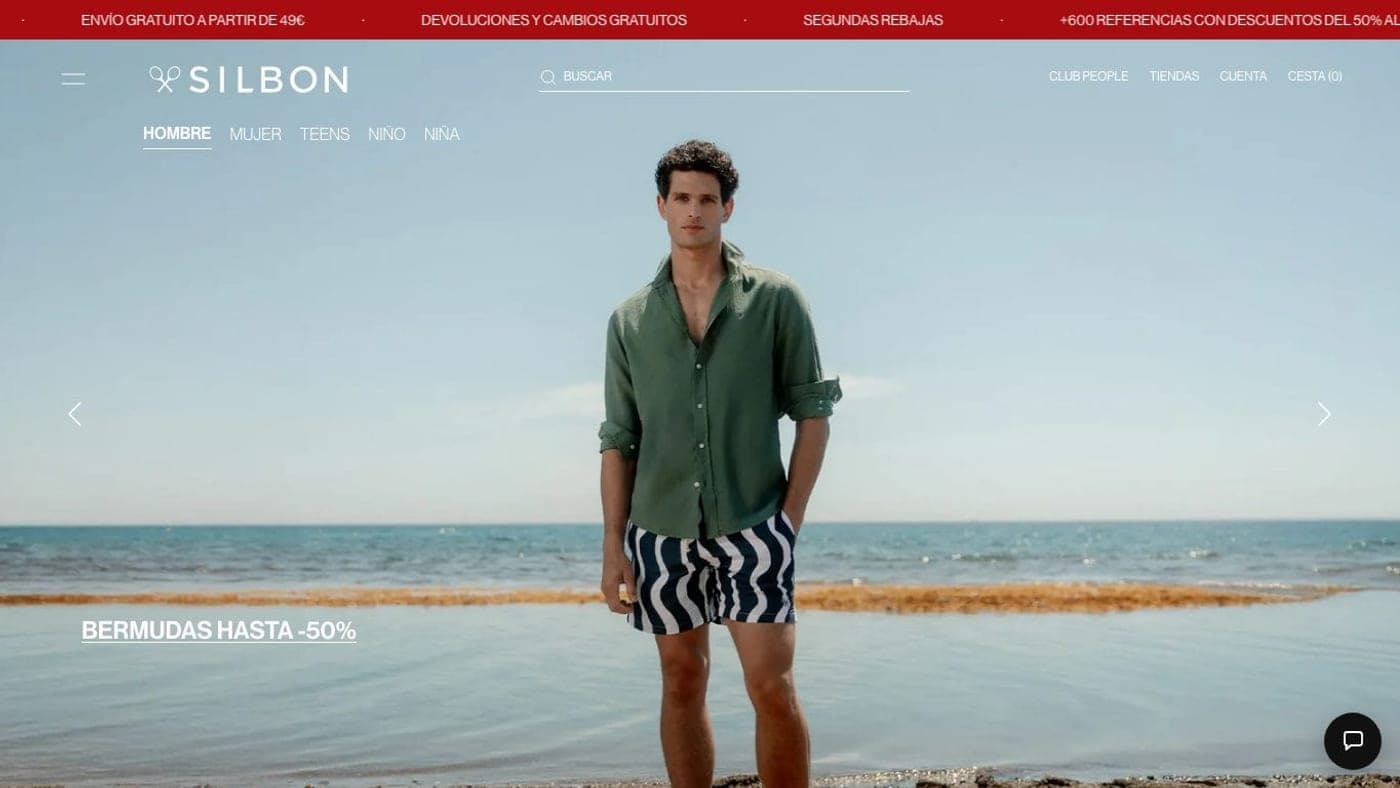 Captura de la home de Silbon, tienda online de ropa de hombre.