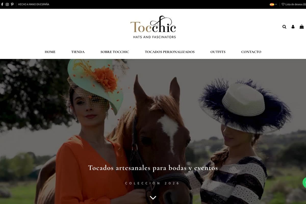 Captura de TocChic, tienda especialista en tocados artesanales para bodas y eventos.