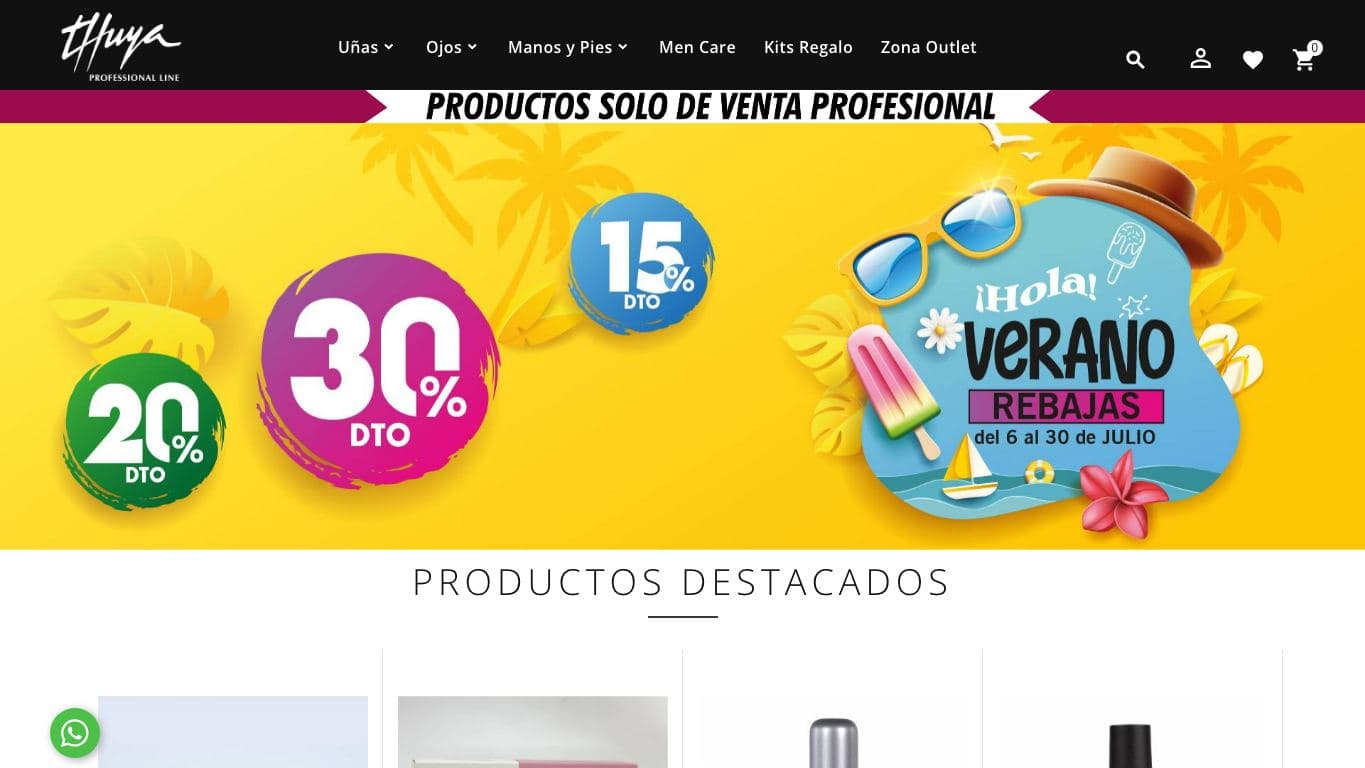 Captura de Thuya, tienda oficial especialista en productos profesionales de uñas.