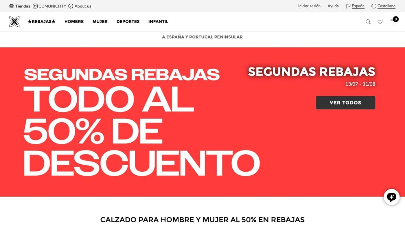 Captura de la home de Munich, tienda oficial de zapatillas.