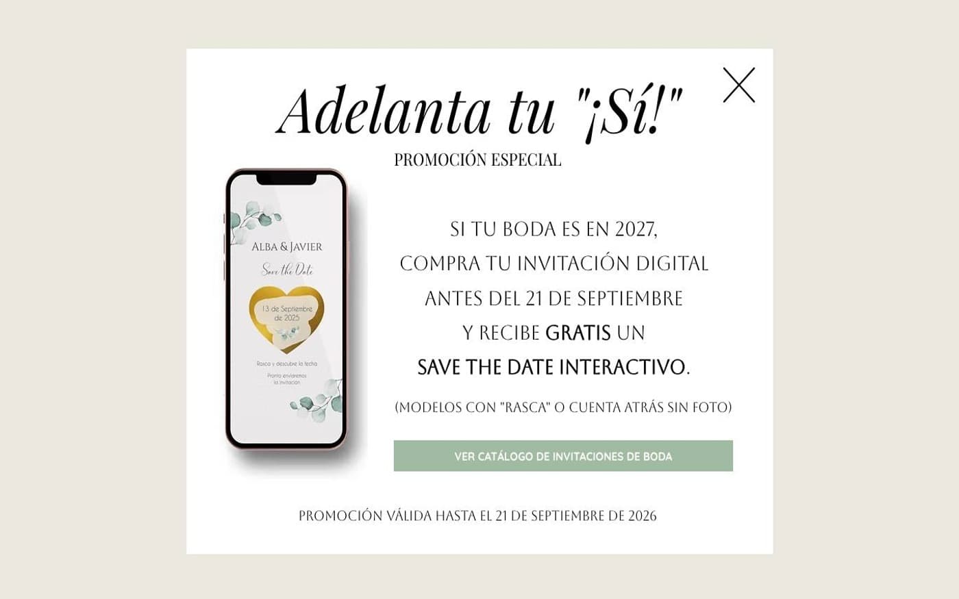 Captura home-top de una tienda oficial de invitaciones