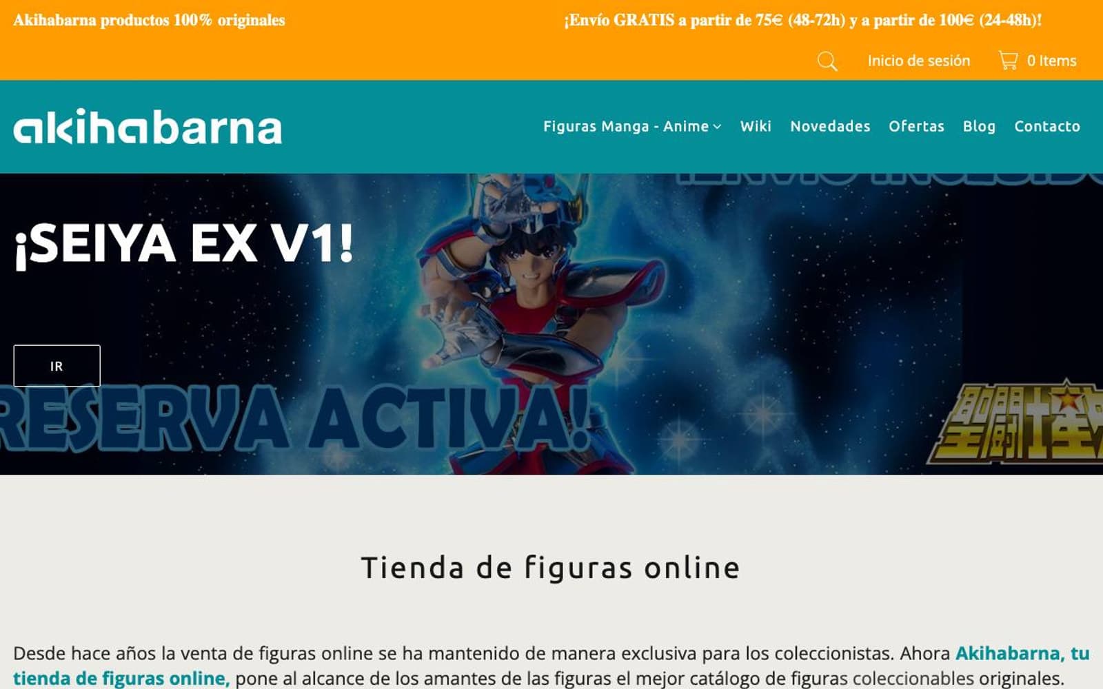 Captura limpia de la home oficial de Akihabarna.