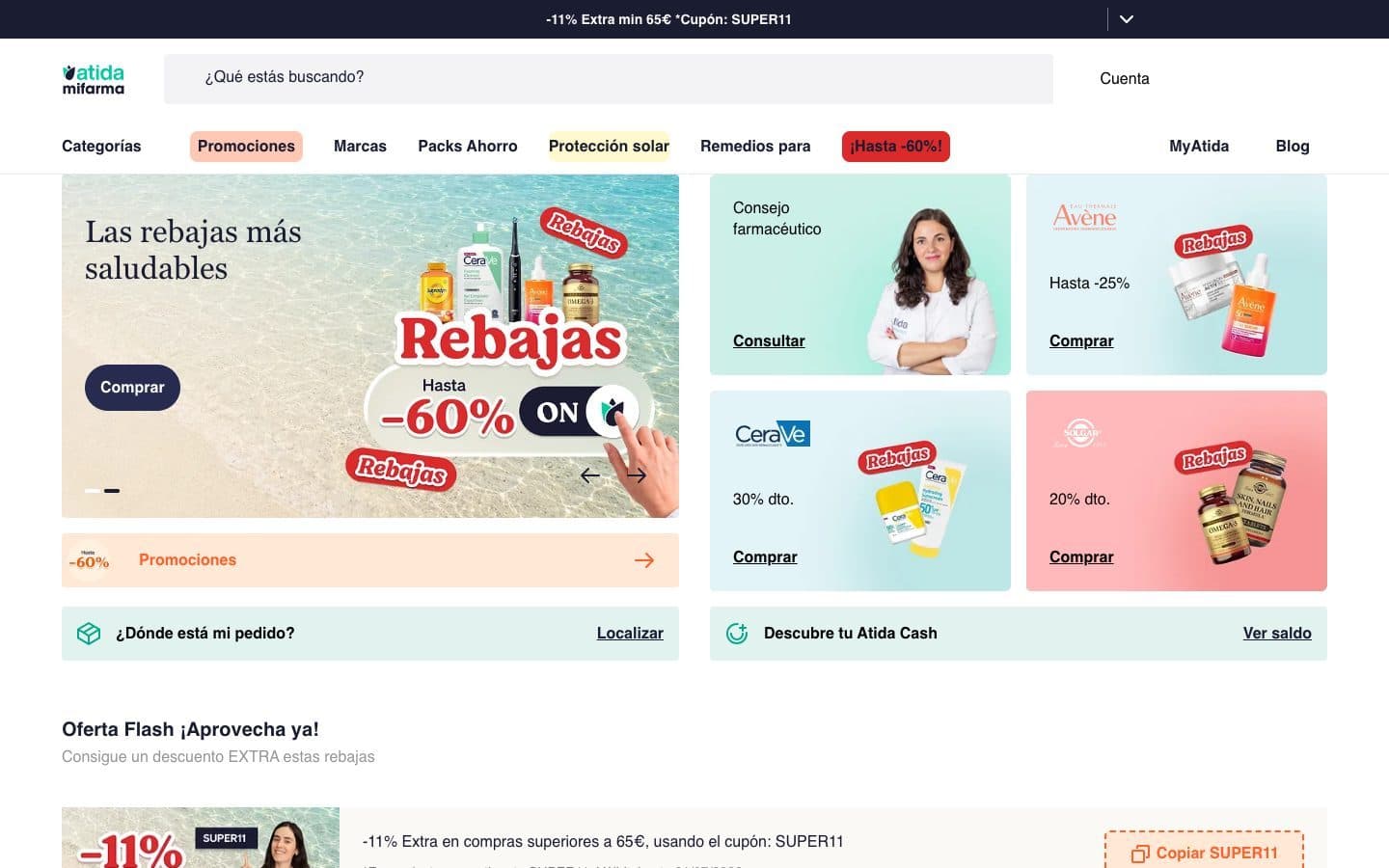 Captura de Atida como primera tienda de la guía de parafarmacia online