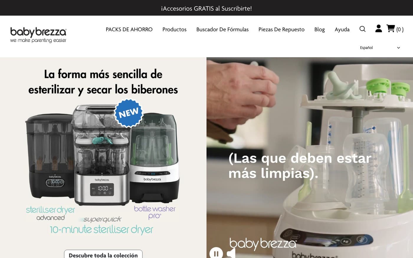 Captura limpia de la home oficial de Baby Brezza
