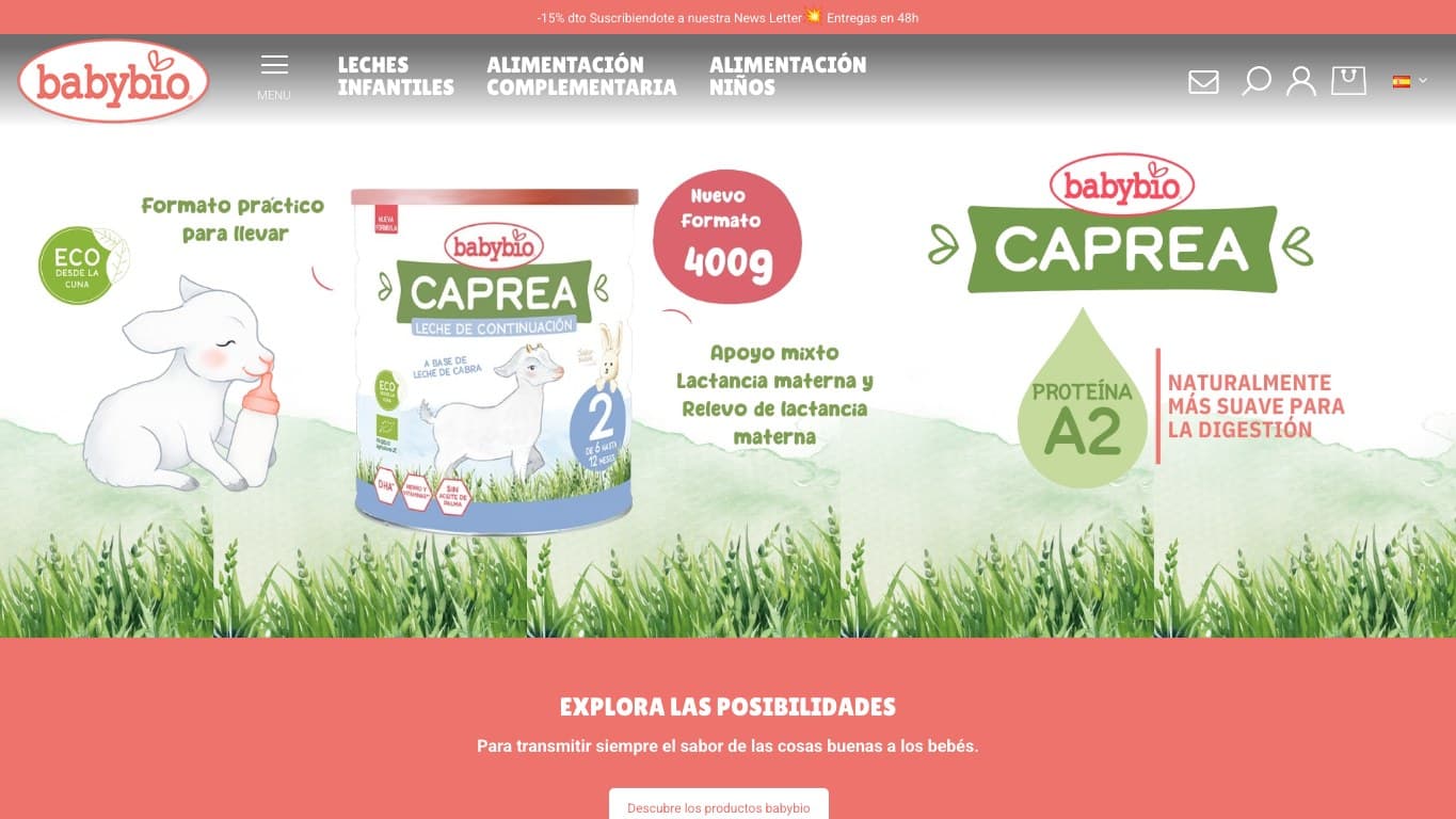Captura de Babybio, tienda online de alimentacion infantil ecologica incluida en el Top 10 de salud infantil