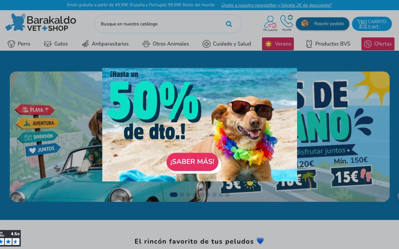 Captura de la home oficial de Barakaldo Vet Shop incluida en la guía de productos veterinarios.