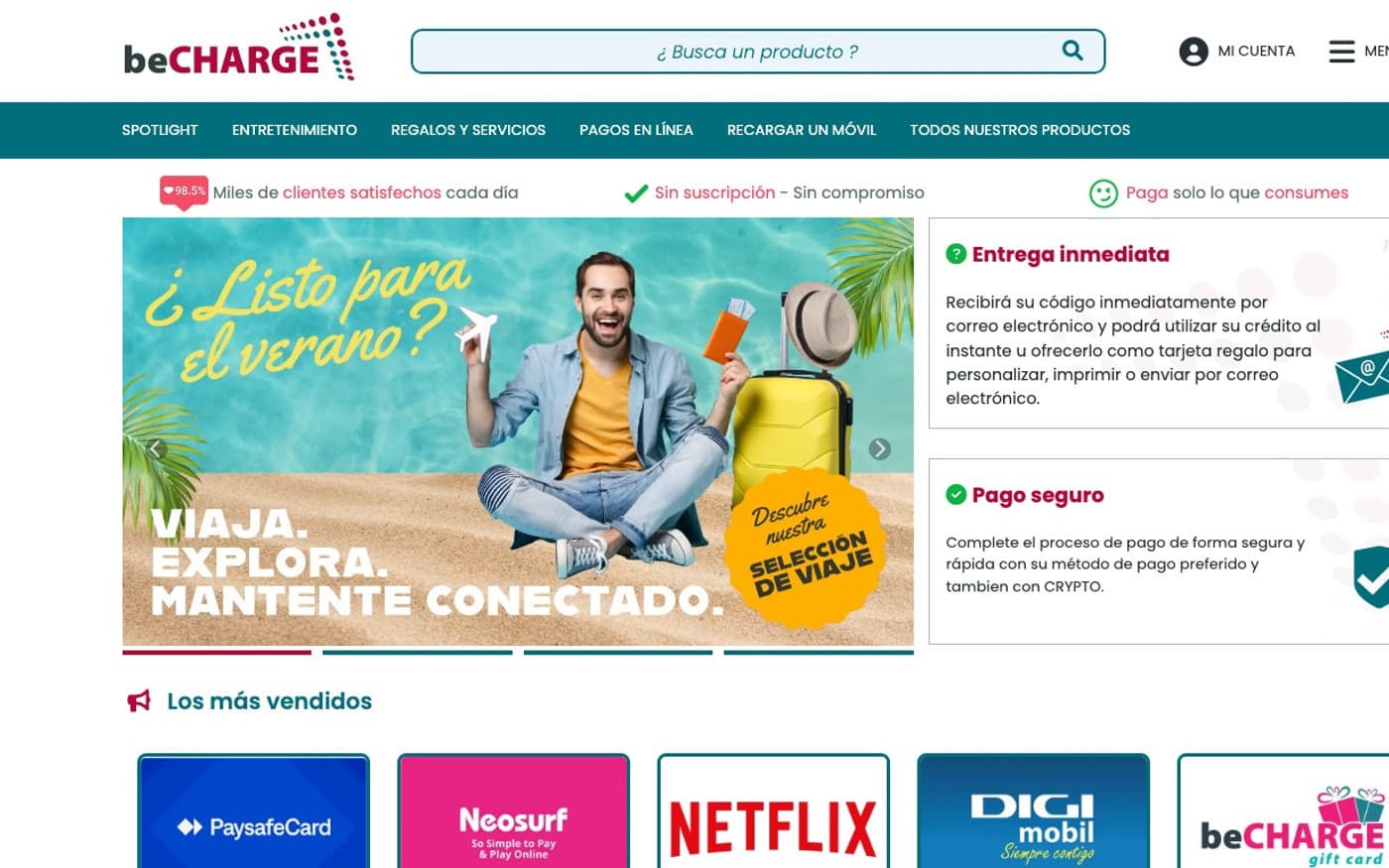 Captura limpia de la home oficial de beCHARGE