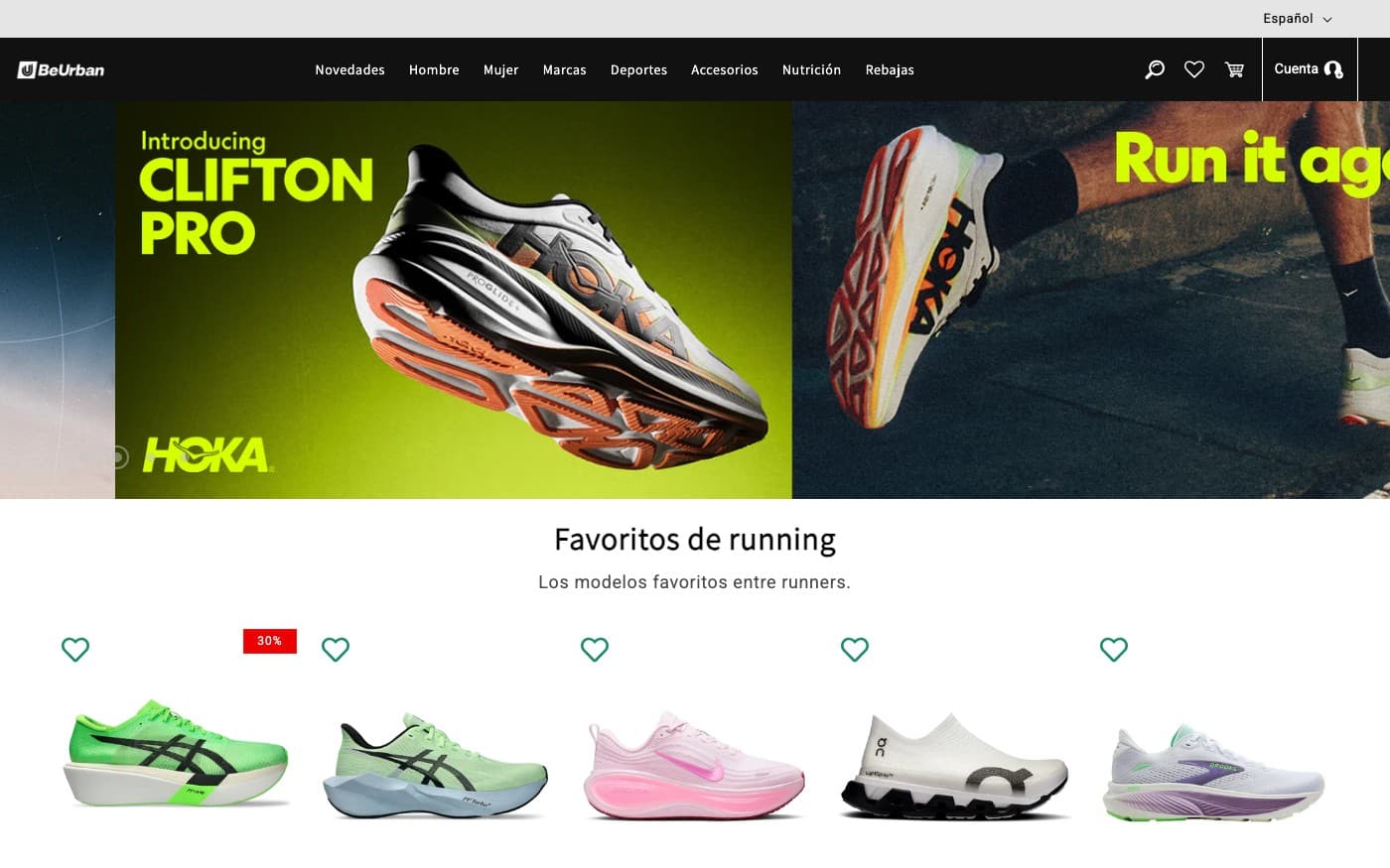 Captura limpia de la home oficial de BeUrbanRunning.
