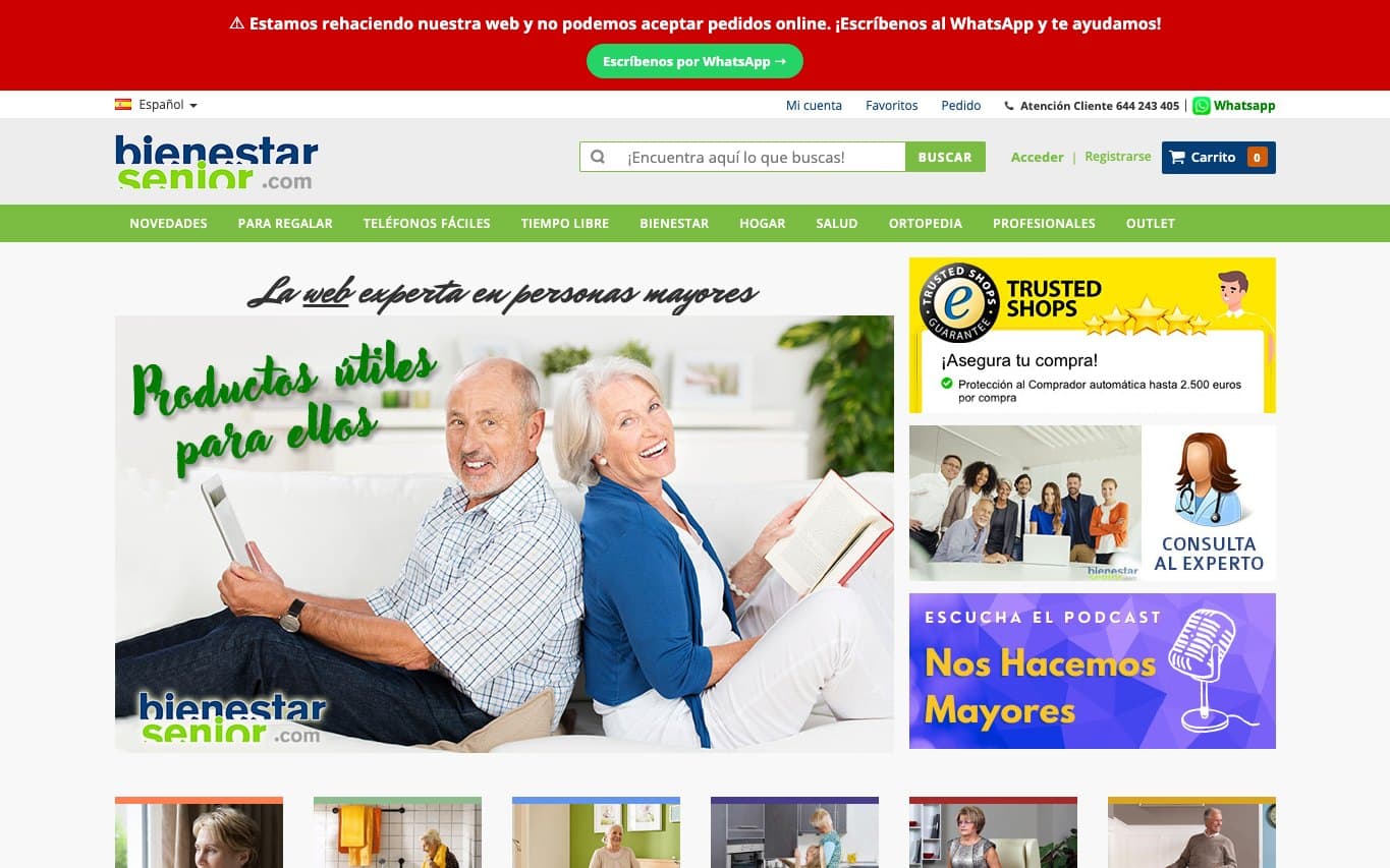 Captura oficial de Bienestar Senior, tienda de productos para personas mayores.