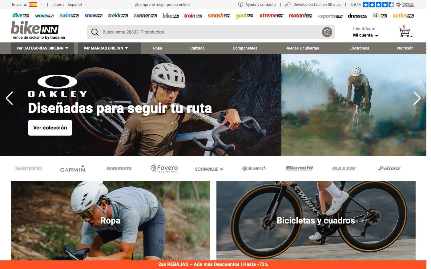 Captura limpia de la home oficial de Bikeinn.