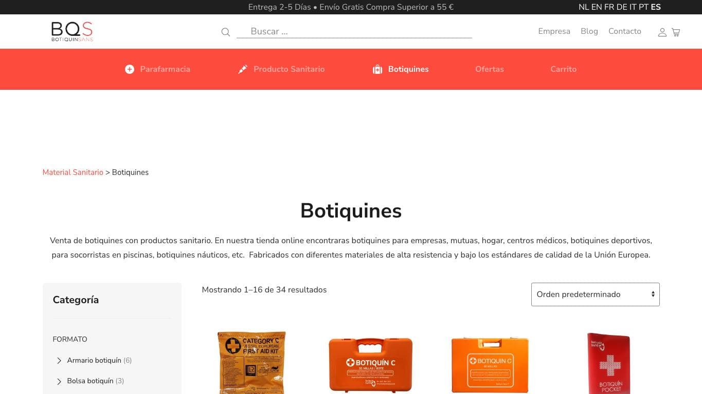Captura principal de Botiquín Sans, primera tienda del ranking de botiquines online.