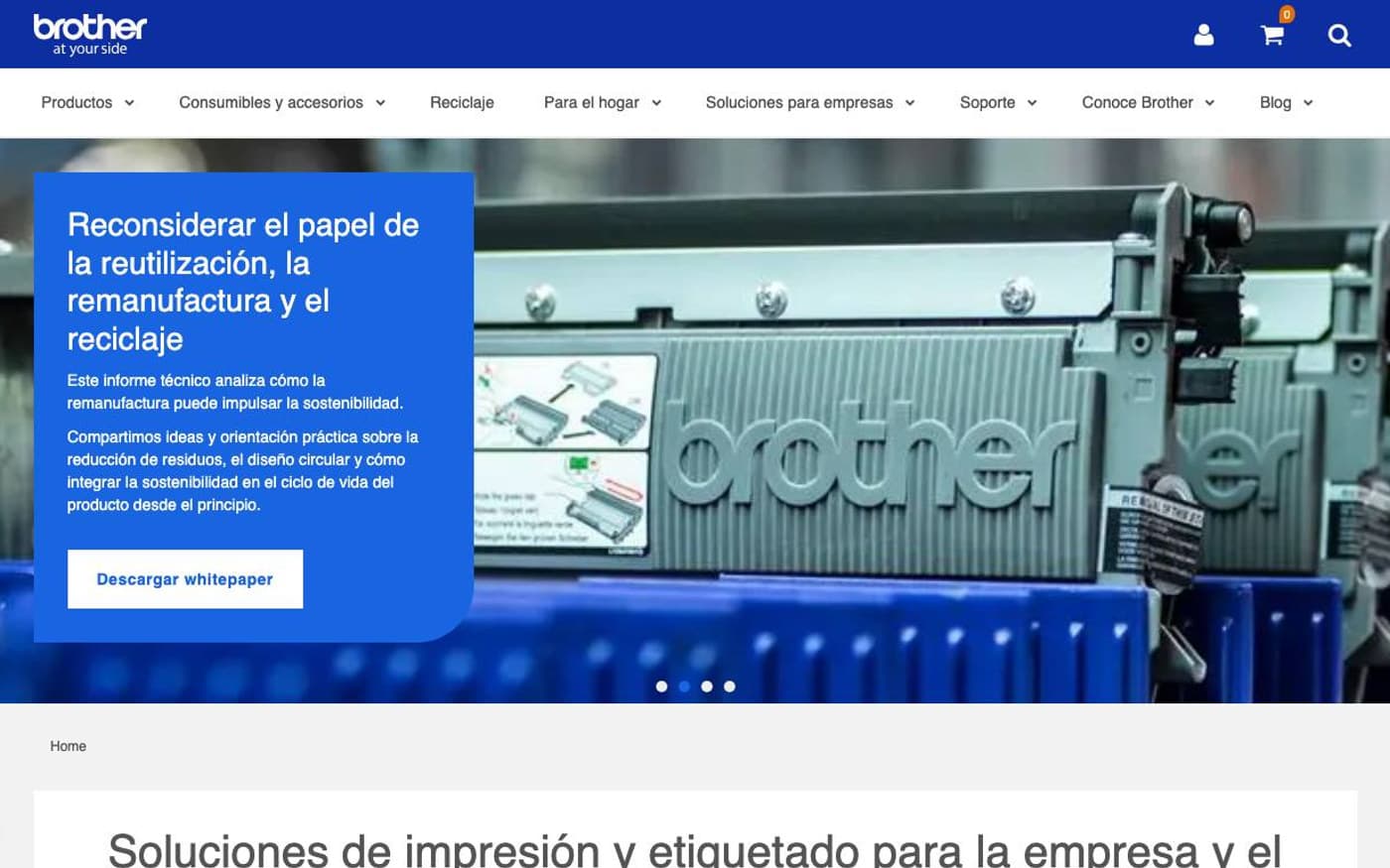 Captura limpia de la home de Brother, incluida en la guía de impresoras.