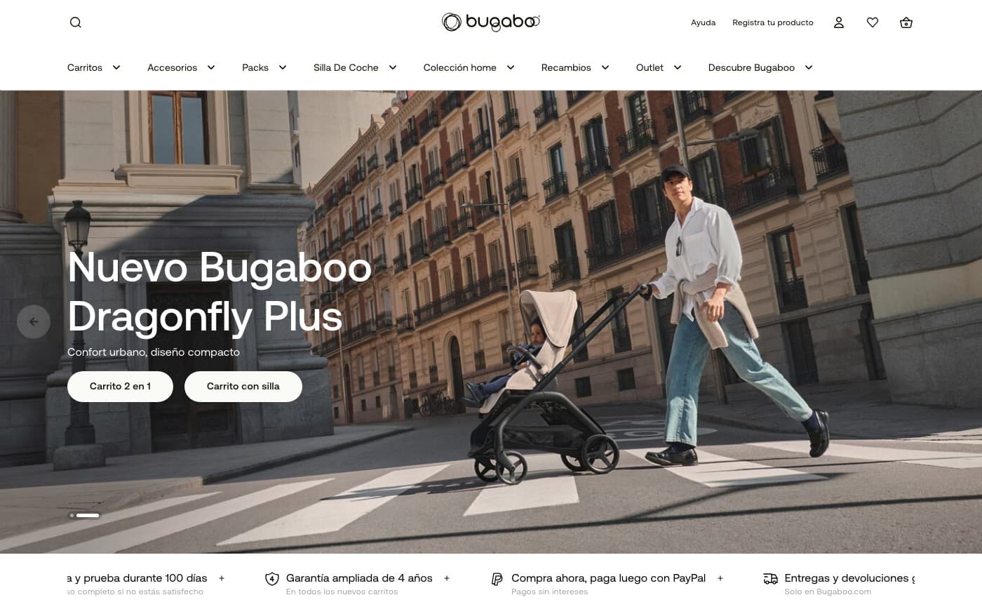 Captura limpia de la home oficial de Bugaboo.