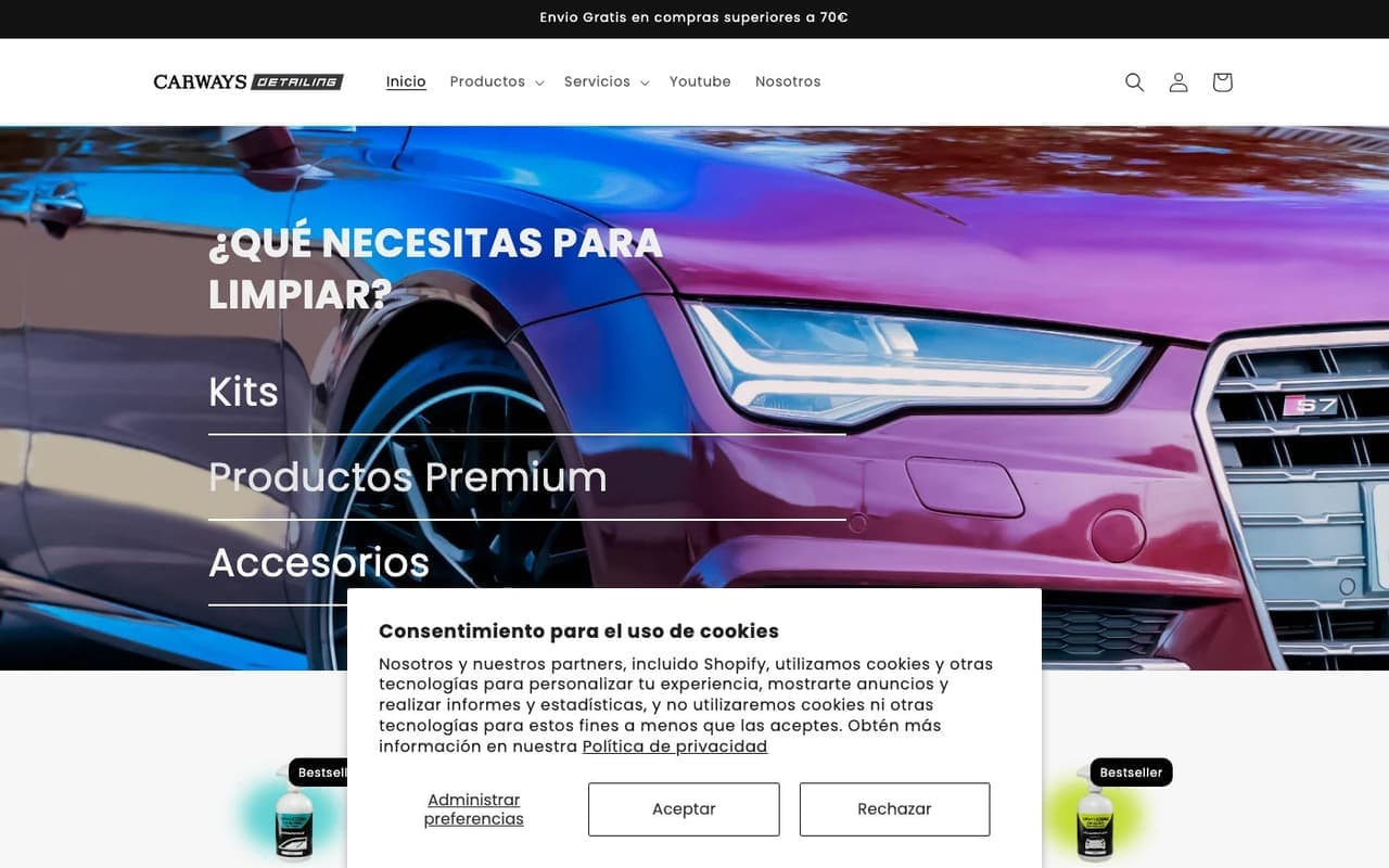 Captura limpia de una tienda oficial de limpieza de vehículos