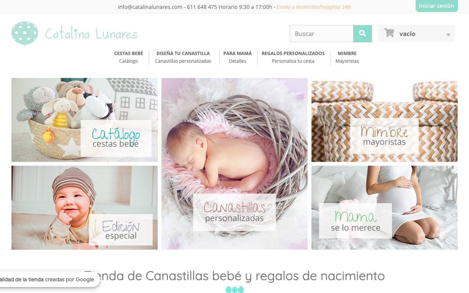 Captura limpia de una tienda oficial de regalos para recién nacido.