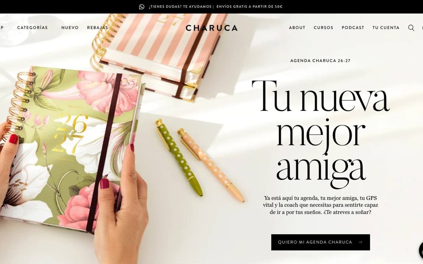 Captura oficial de Charuca, tienda de agendas online.