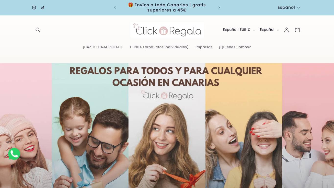 Captura limpia de la tienda Click Regala, seleccionada para regalos de cumpleaños.
