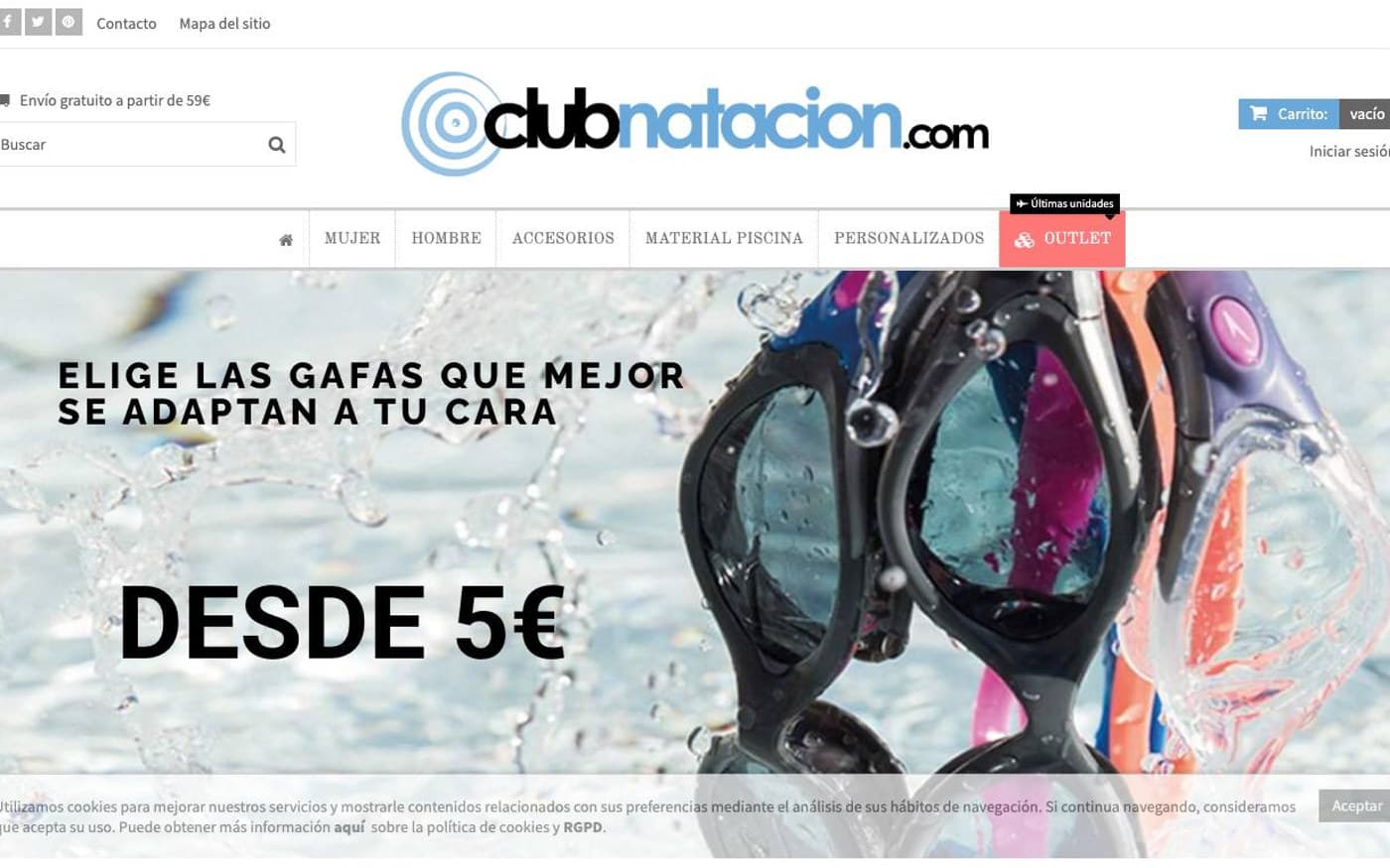 Captura limpia de la home oficial de Club Natación