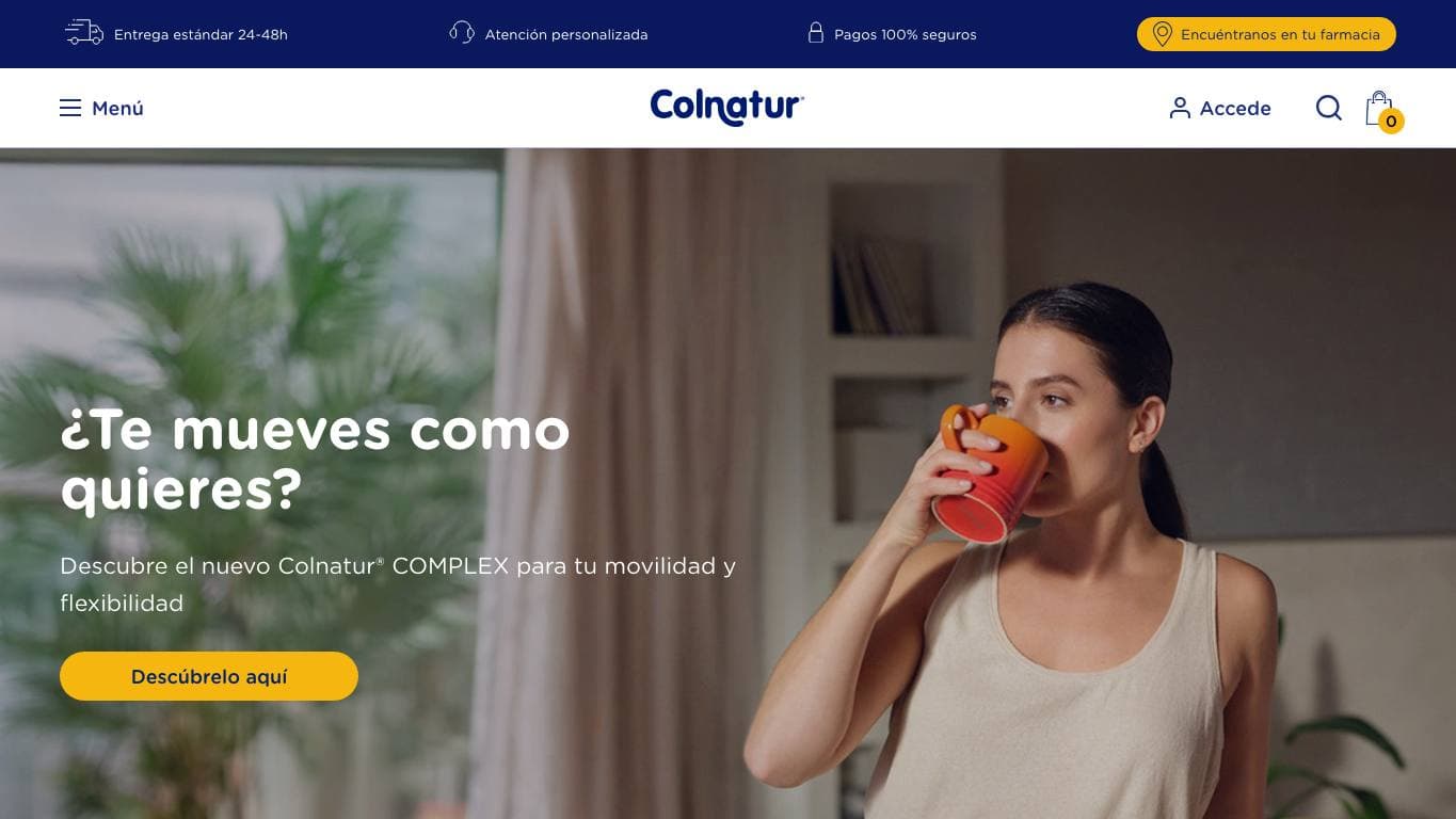Captura de la home oficial de Colnatur, tienda especializada en colágeno.