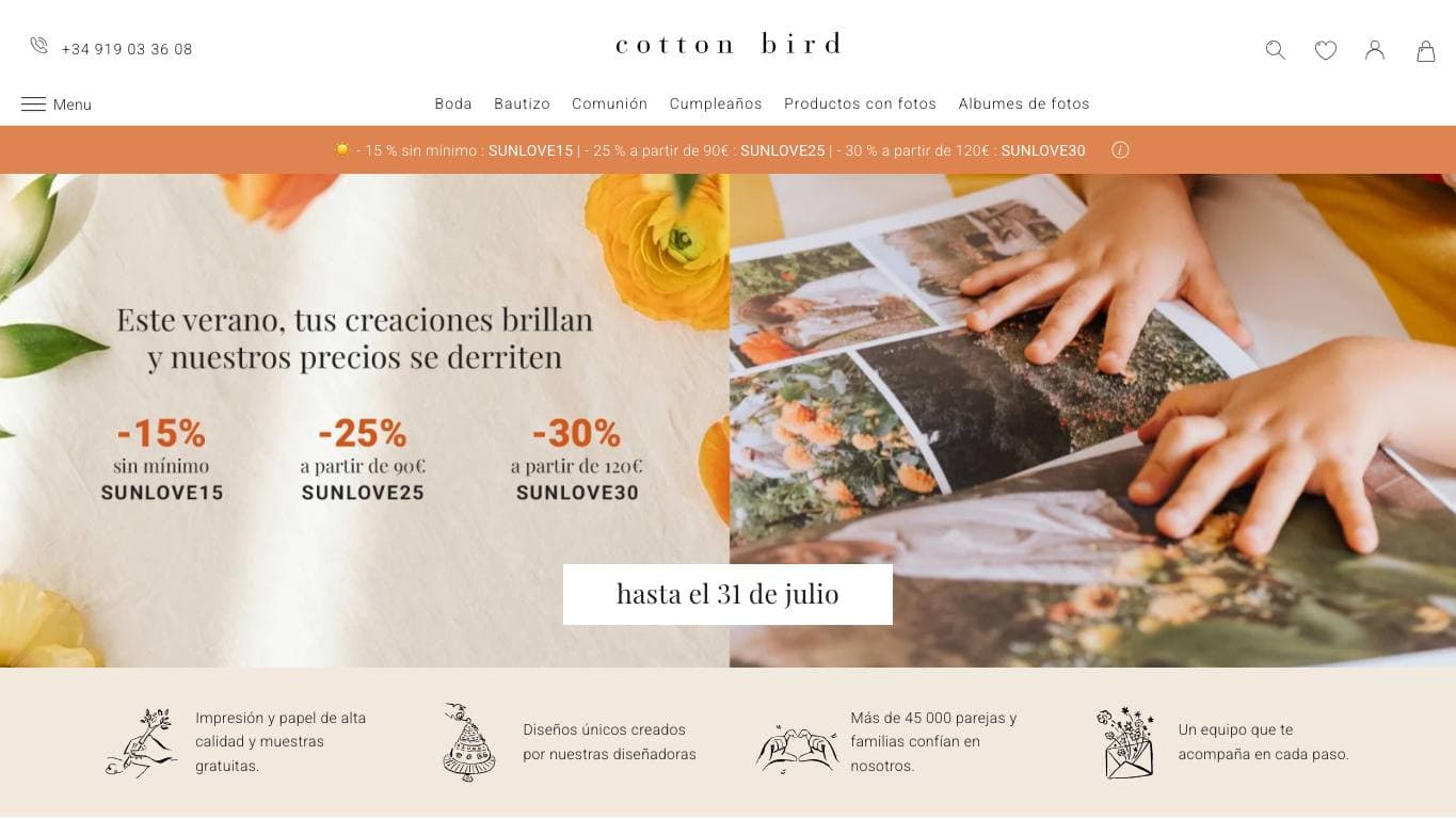 Captura limpia de la home oficial de Cotton Bird.
