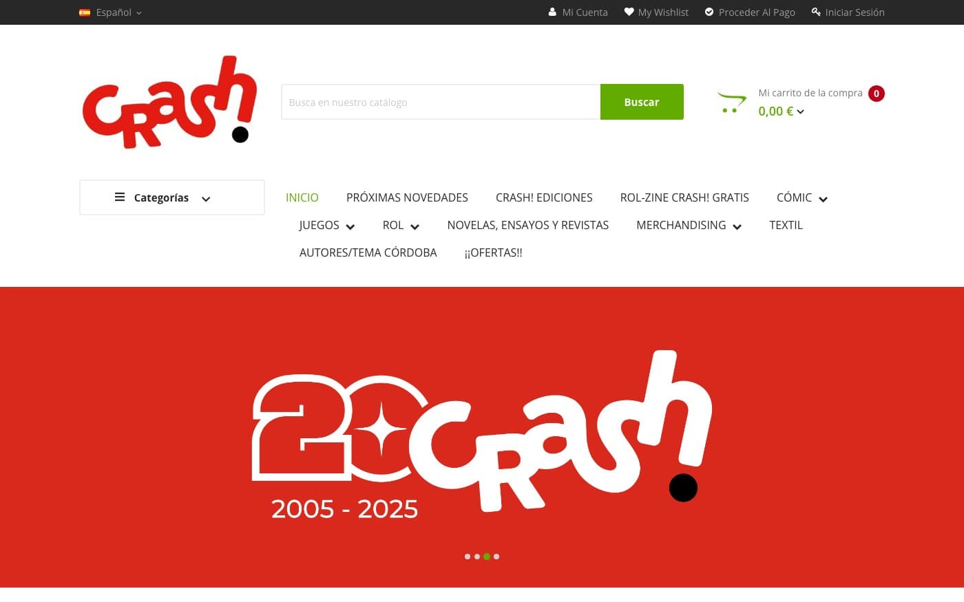 Captura limpia de la home de Crash Comics, incluida en la guía de cómic.