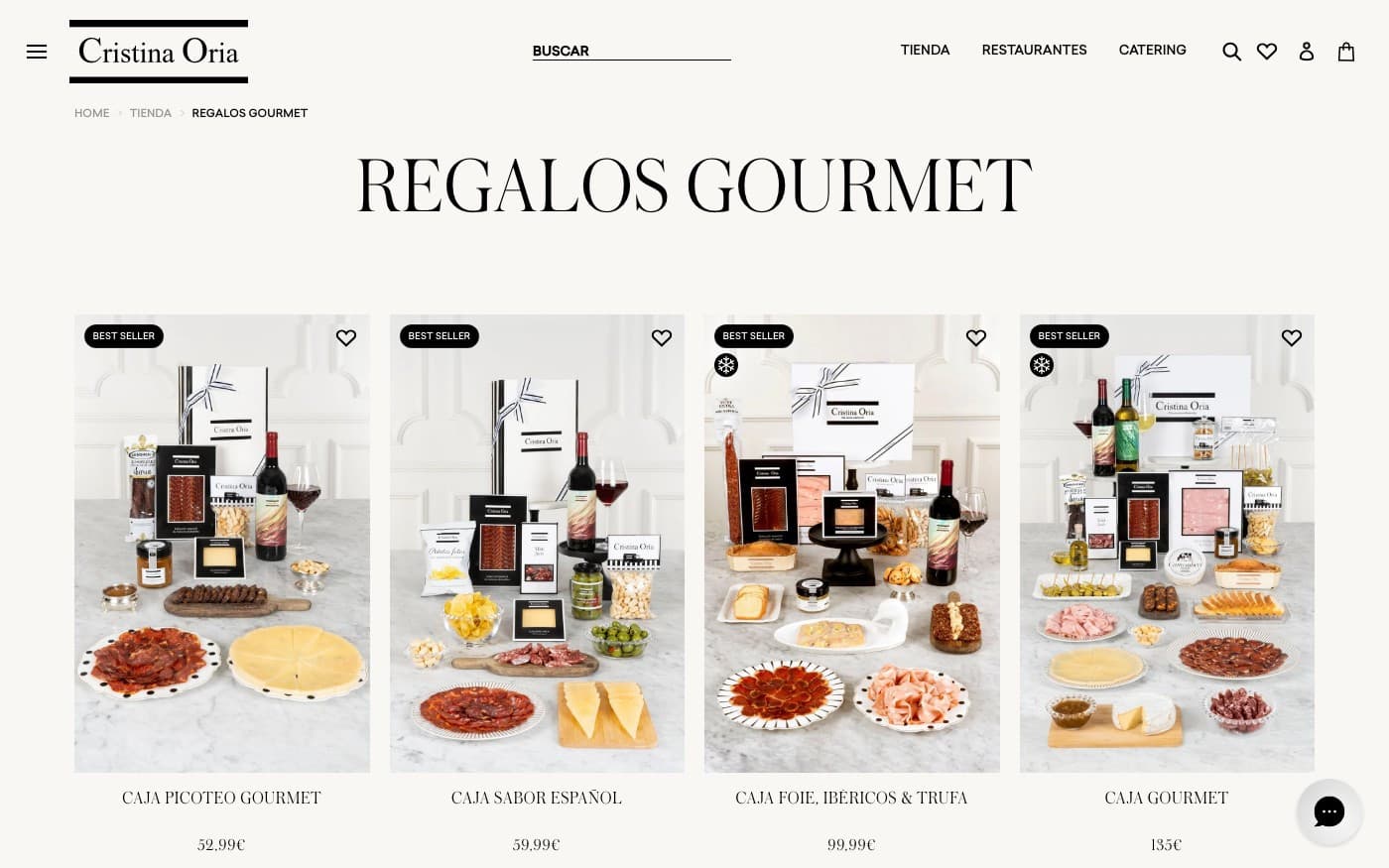 Captura de la home de Cristina Oria, tienda de regalos gourmet incluida en la guía.