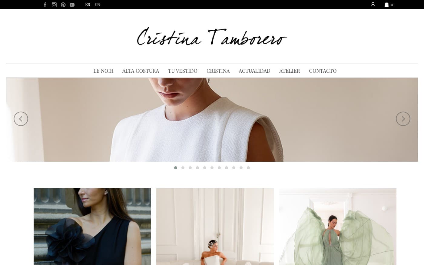 Captura limpia de la home oficial de Cristina Tamborero, tienda de vestidos de fiesta.