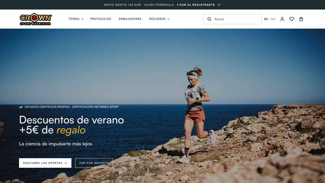 Captura de Crown Sport Nutrition, tienda destacada de suplementos