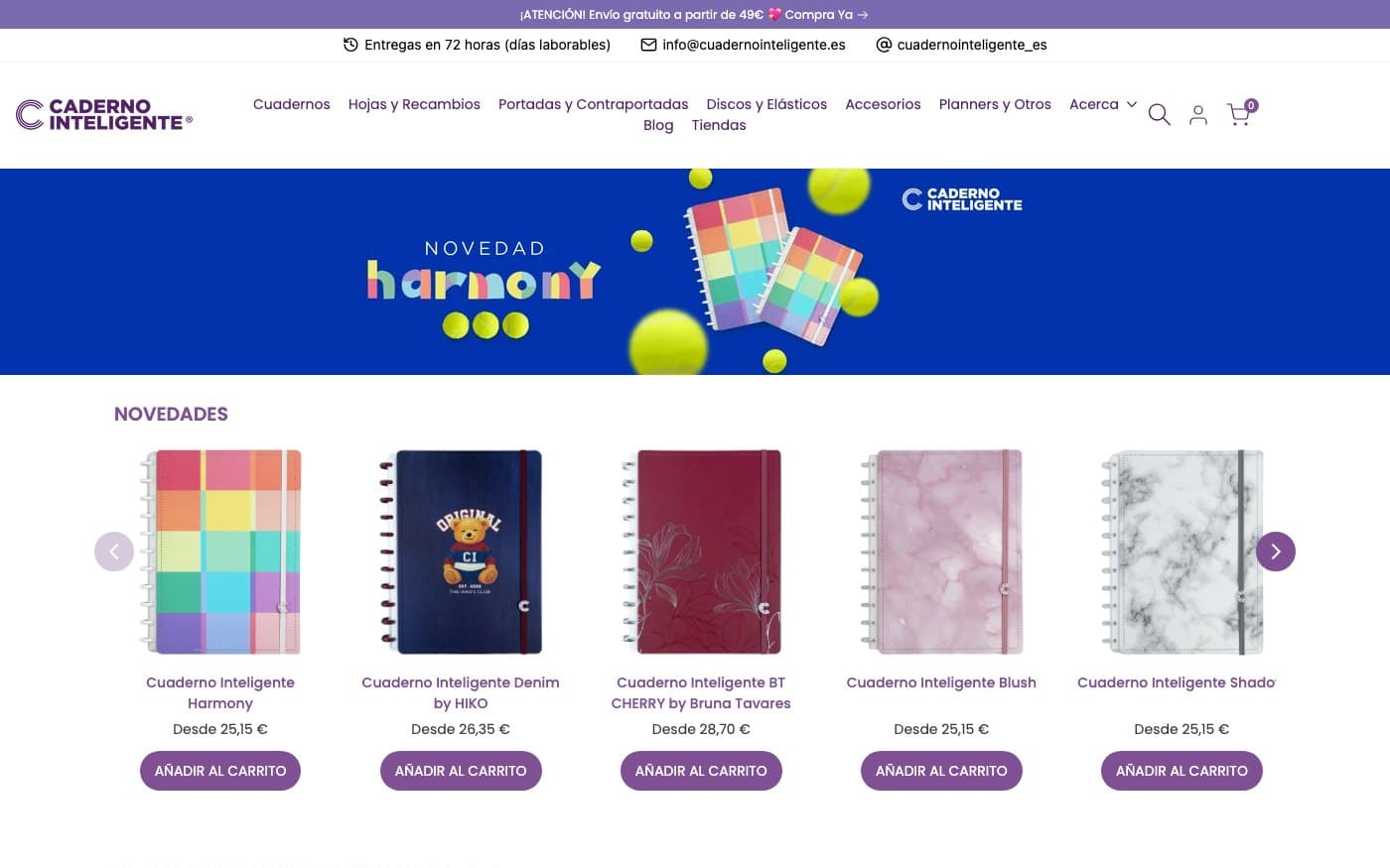 Captura oficial de Cuaderno Inteligente, tienda de cuadernos online.