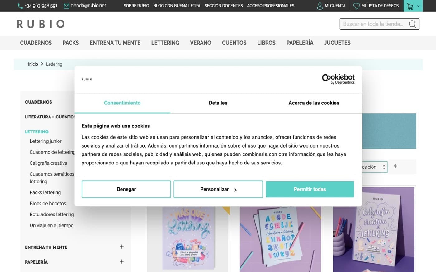 Captura home-top de una tienda oficial de lettering
