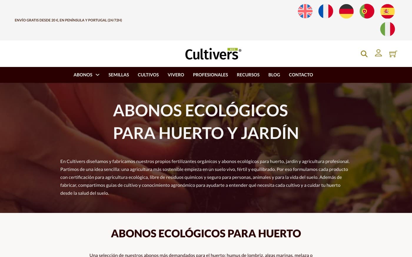Captura limpia de la home oficial de Cultivers