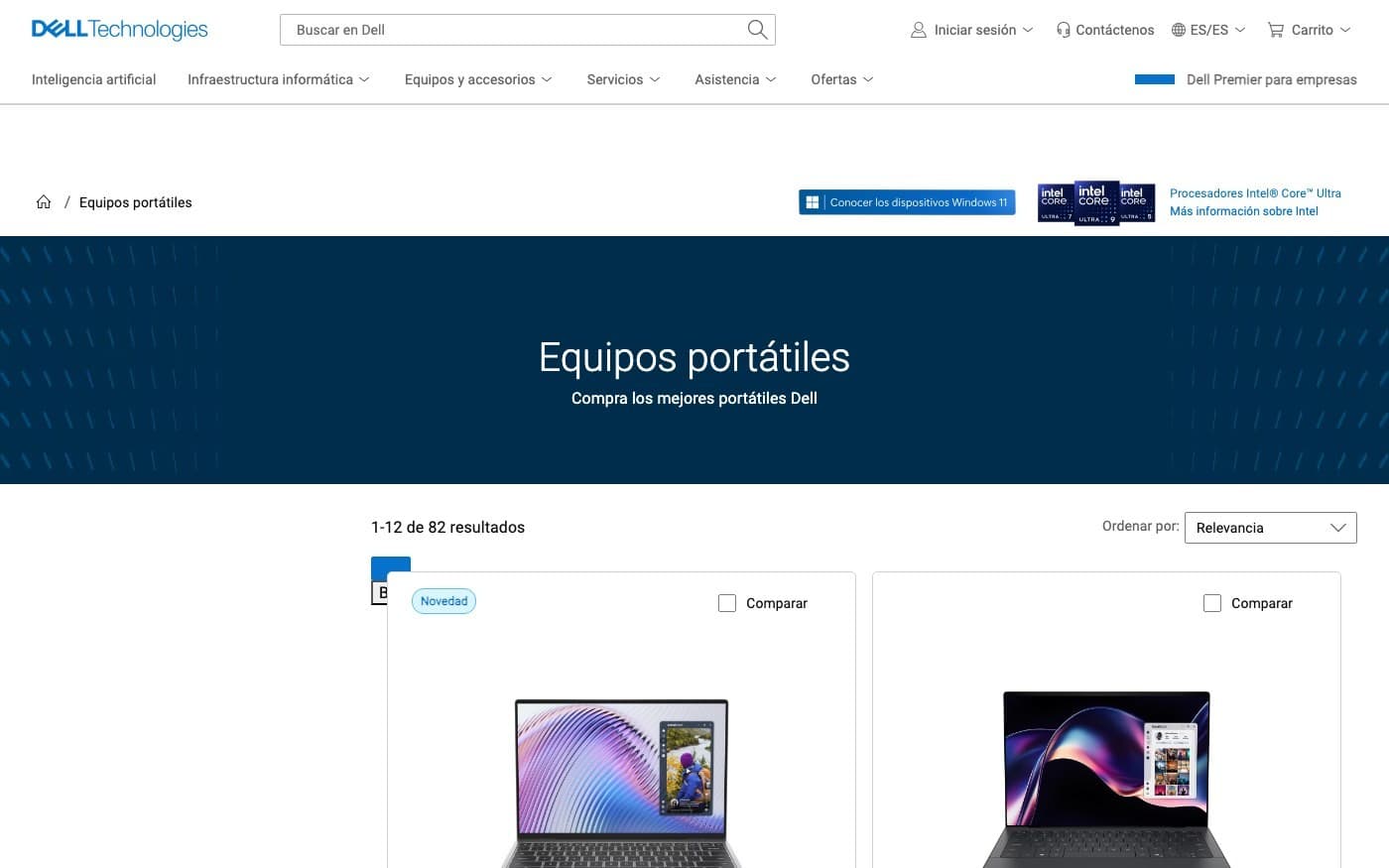 Captura limpia de la home oficial de Dell