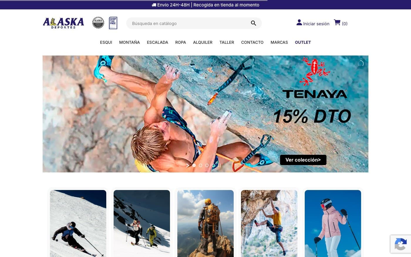Captura limpia de la home de Deportes Alaska