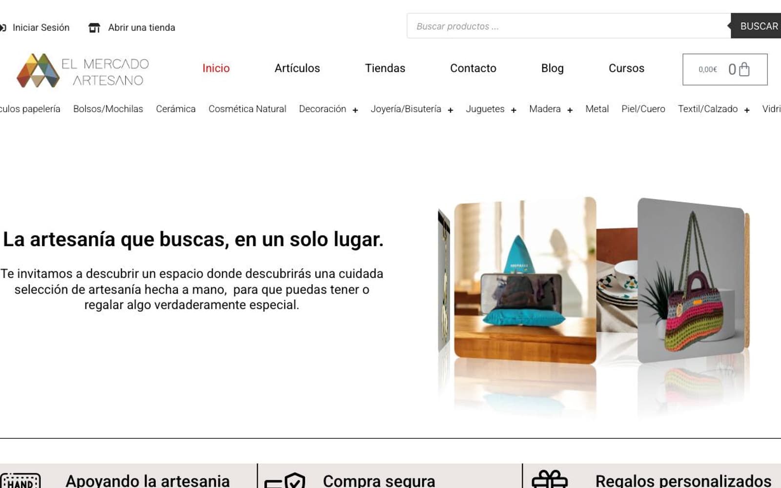 Captura limpia de la home oficial de El Mercado Artesano.