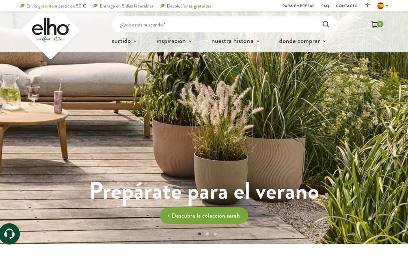 Captura limpia de la home de elho, tienda incluida en la guía.