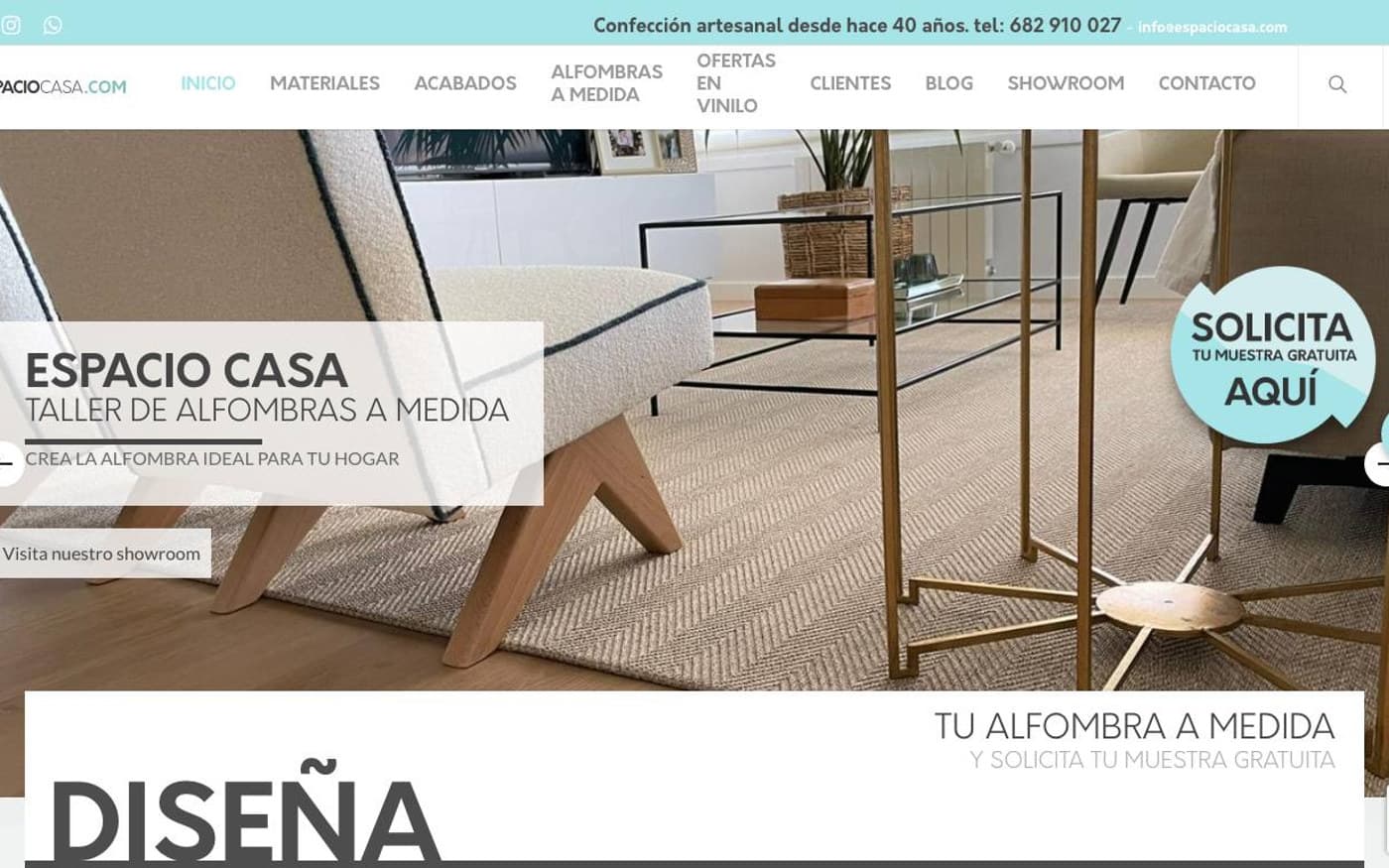 Captura de la home de Espacio Casa, tienda de alfombras incluida en la guía.