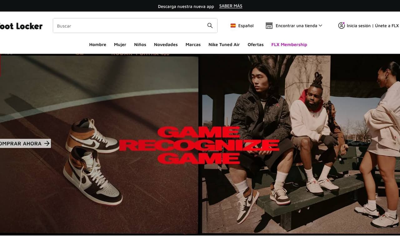 Captura limpia de una tienda oficial de calzado deportivo