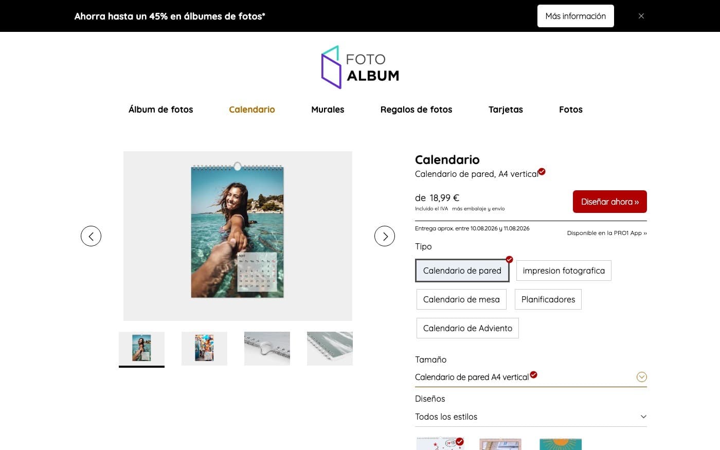 Captura home-top de una tienda oficial de calendarios