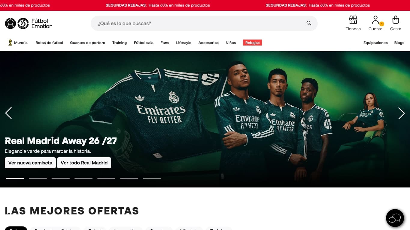 Página de inicio de Fútbol Emotion, tienda online de fútbol.