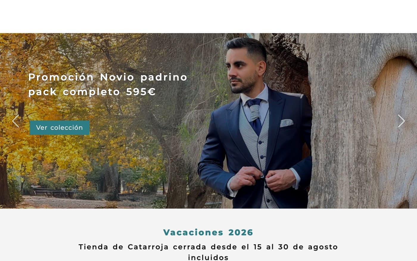 Captura limpia de la home de Garrido Ceremonia, incluida en la guía de trajes de ceremonia.